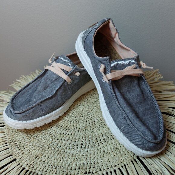 Hey Dude Wendy Boho Embroidered Slip On Shoes Gray Size 8 - Picture 1 of 11